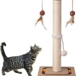 25-Inch Sisal Scratching Post with Interactive Tracking Toys for Small and Medium Indoor Cats, Beige