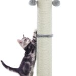 34-Inch Large Scratching Post with 4.3-Inch Diameter Natural Sisal and Dangling Balls for Adult Cats, Gray