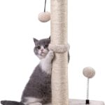 22-Inch Sisal Scratching Post with Hanging Ball Toy, Basic Vertical Scratcher for Kittens and Smaller Cats, Beige