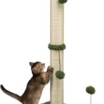 34-Inch Cactus Green Sisal Scratching Post Tree with Hanging Play Ball for Adult Indoor Cats