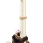 32-Inch 3-in-1 Vertical Sisal Scratching Post with Interactive Plush Toys and Reinforced Base for Cats of All Ages, Beige