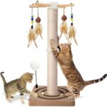 25-Inch Interactive Sisal Scratching Tower with Double Ball Track Toy and Dual Mounting Options for Indoor Cats