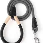 Thickened Shock-Absorbing Rope Dog Leash with Leather Handle