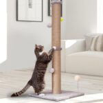 36-Inch Large Sisal Rope Scratching Post Tree with Interactive Toy for Indoor Cats, Gray