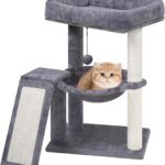 Cat Scratching Tree Tower with Scratching Board, Playful Toy Balls, and Cozy Resting Hammock for Indoor Cats, Gray