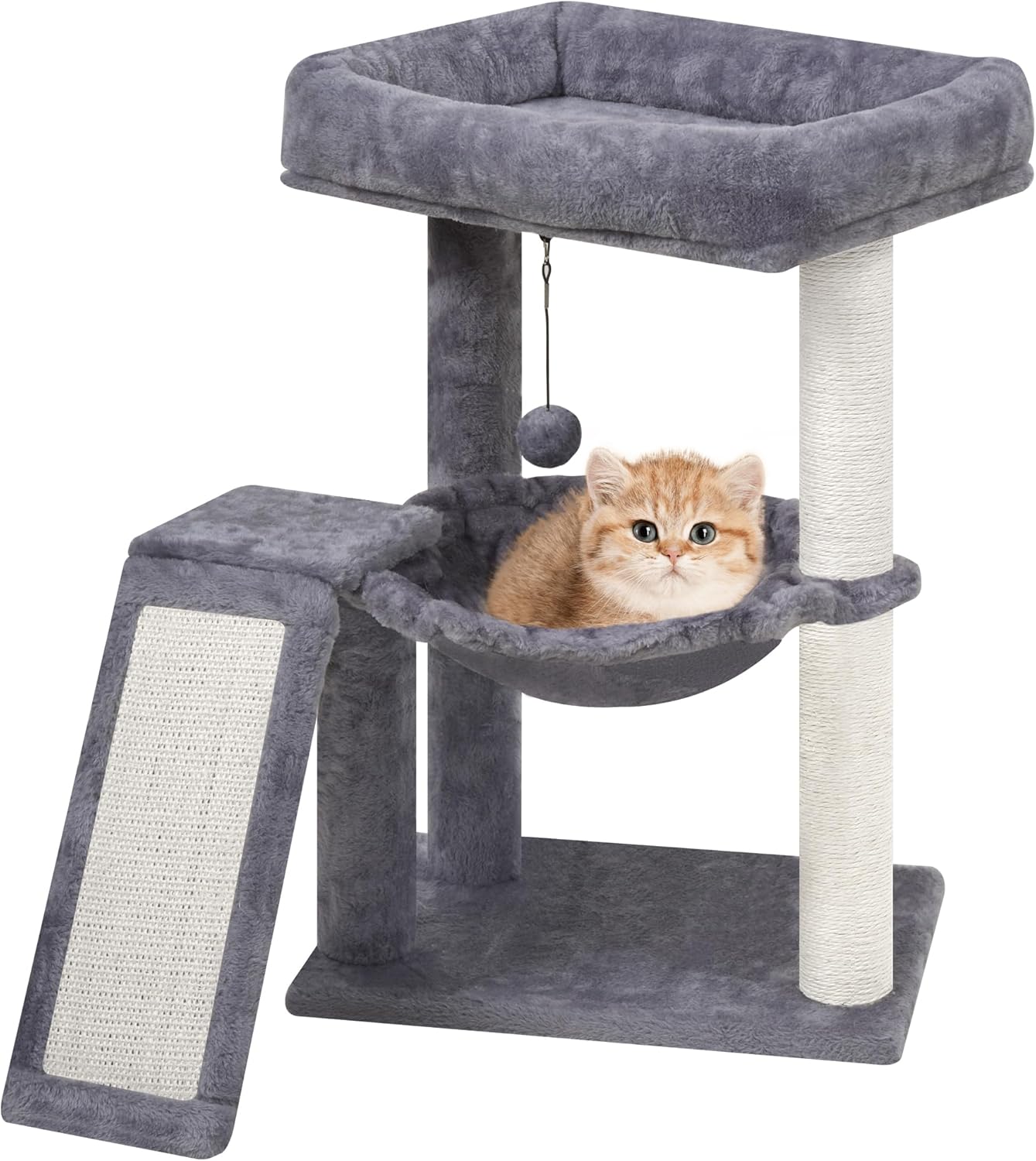 Cat Scratching Tree Tower with Scratching Board, Playful Toy Balls, and Cozy Resting Hammock for Indoor Cats, Gray