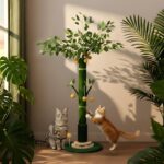 24.4-Inch Cat Scratching Post with Soft Fabric Base Cover and Durable Natural Jute Rope, Beige