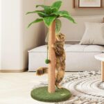 27-Inch Cactus Cat Scratching Tree with 3 Thick Sisal Posts, Double Layer Base, and Interactive Toy Ball
