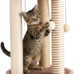 Large 3-Post Cat Scratching Tower with Carpeted Base, Play Area, and Top Perch for Indoor Cats, Brown