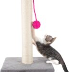 17-Inch Sisal Rope and Carpet Scratching Pole with Bright Hanging Ball Toy for Cats and Kittens, Gray